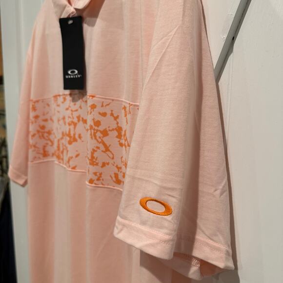 Oakley Men's XL Polo Shirt Pastel Orange Sand Print Hydrolix NWT Golf Top - Picture 4 of 6